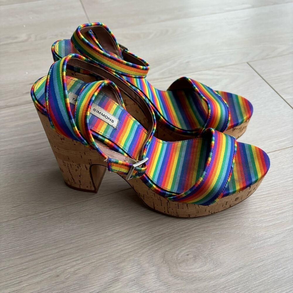 Simons Rainbow Striped Cork Platform Sandals - Multicolor